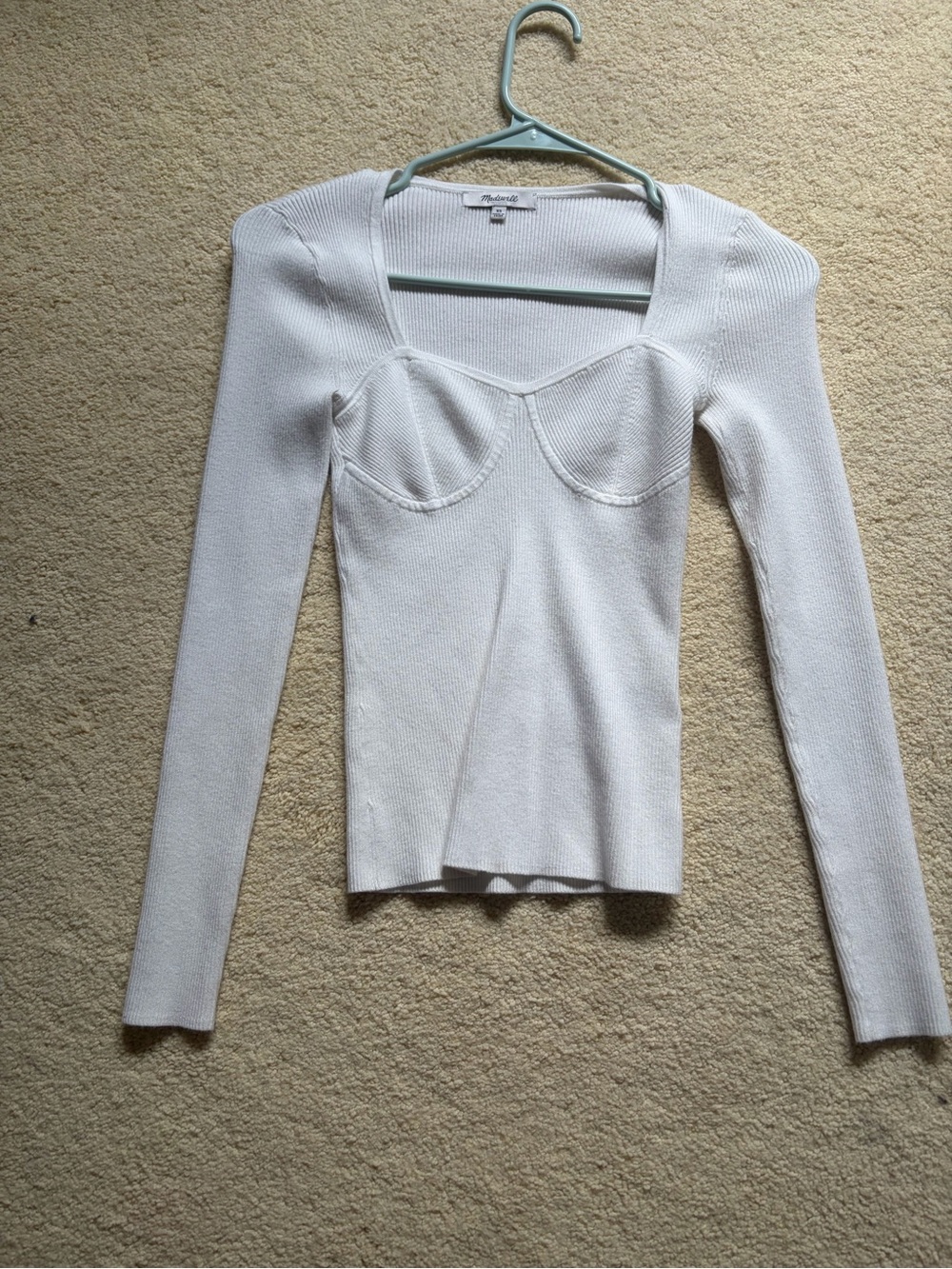 Madewell White Long-Sleeve Sweetheart Bustier Knit Top